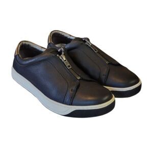 Johnston & Murphy Emma Black Nappa Leather Zip Slip-On Sneakers Size 7 1/2
